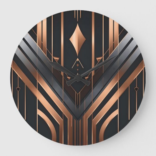 Art Deco Copper & Silver Geometric Design ラージ壁時計 (正面)