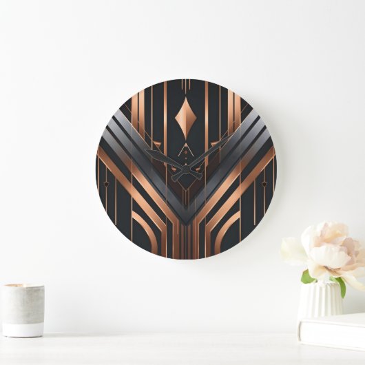 Art Deco Copper & Silver Geometric Design ラージ壁時計 (ホーム)
