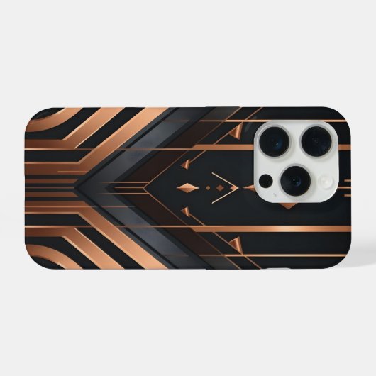 Art Deco Copper & Silver Geometric Design iPhoneケース (裏面横)
