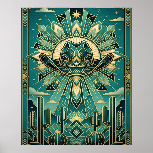 Art Deco Cowboy Hat Poster - Geometric Western ポスター (正面)