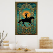 Art Deco Cowgirl Horse Monument Sunburst ポスター (キッチン)