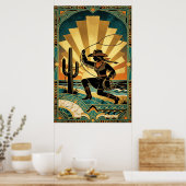 Art Deco Cowgirl Lasso Cactus Desert Sunset Poster ポスター (キッチン)