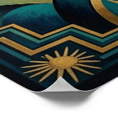 Art Deco Cubist Woman Sunset Gold Teal Poster ポスター (角)