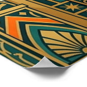 Art Deco Curtain Climbing Cat Wall Art ポスター (角)