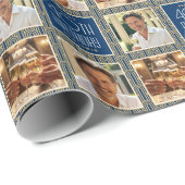 Art Deco Custom Age Photo Birthday Navy Gold Chic ラッピングペーパー (ロールコーナー)