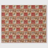 Art Deco Custom Age Photo Birthday Red Gold Chic ラッピングペーパー (フラット)