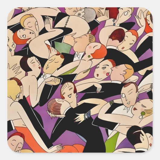 Art Deco Dancing Couples Pattern | 1920s Jazz Age  スクエアシール (正面)