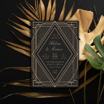Art Deco Diamond Black and Gold Wedding 招待状<br><div class="desc">Gold and black customizable colors and fonts.</div>