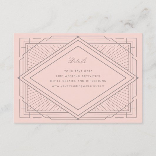 Art Deco Diamond Blush Pink Wedding エンクロージャーカード (正面)