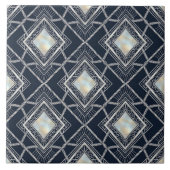 Art Deco Diamond Geometric Silver Navy Inlay タイル (正面)