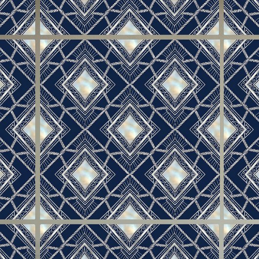 Art Deco Diamond Geometric Silver Navy Inlay タイル