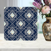 Art Deco Diamond Geometric Silver Navy Inlay タイル