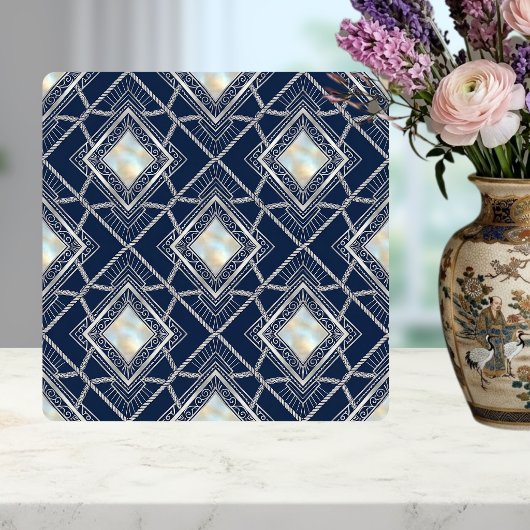 Art Deco Diamond Geometric Silver Navy Inlay タイル