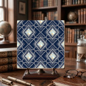 Art Deco Diamond Geometric Silver Navy Inlay タイル