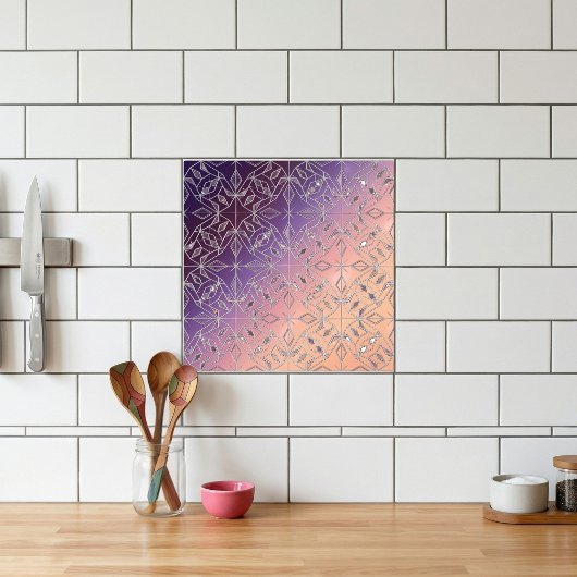 Art Deco Diamond Pattern Purple Peach Ombre タイル