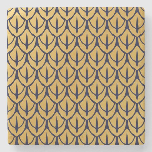 Art Deco Dragon Scales - Blue and Gold Scales ストーンコースター (正面)