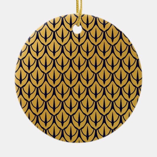 Art Deco Dragon Scales - Blue and Gold Scales セラミックオーナメント (正面)