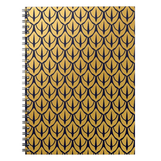 Art Deco Dragon Scales - Blue and Gold Scales ノートブック (正面)