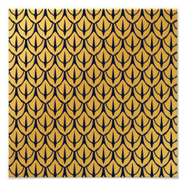 Art Deco Dragon Scales - Blue and Gold Scales フォトプリント