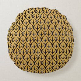 Art Deco Dragon Scales - Blue and Gold Scales ラウンドクッション