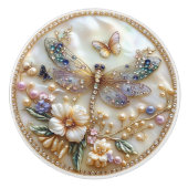 Art Deco  Dragonfly Butterfly Gold Gems Pearls セラミックノブ (正面)