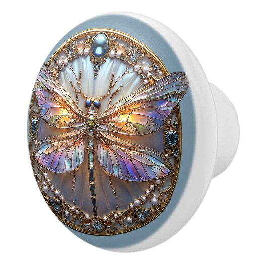 Art Deco Dragonfly Rainbow WIngs Gems Pearls セラミックノブ (右)