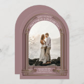 Art Deco Dusty Rose Bronze Arch Save the Date 招待状 (正面/裏面)