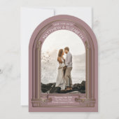 Art Deco Dusty Rose Bronze Arch Save the Date 招待状 (正面)