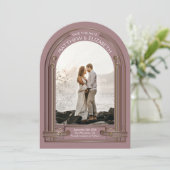 Art Deco Dusty Rose Bronze Arch Save the Date 招待状 (スタンド正面)