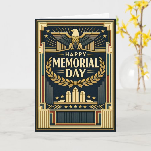 Art Deco Eagle Monument Memorial Day  カード (黄色い花)