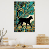 Art Deco Egyptian Black Cat Wall Art ポスター (キッチン)