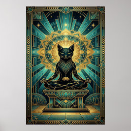 Art Deco Egyptian Pyramid Cat Wall Art ポスター