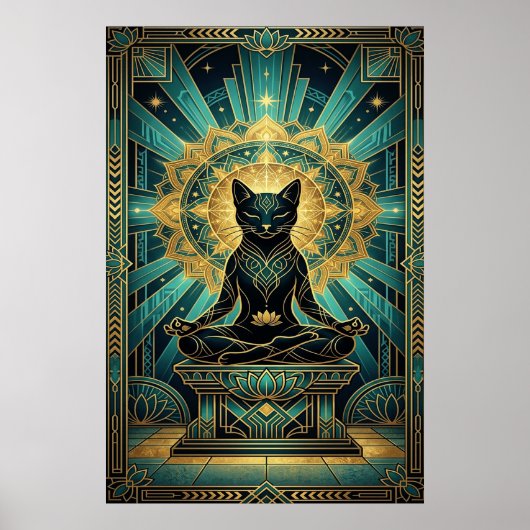 Art Deco Egyptian Pyramid Cat Wall Art ポスター (正面)