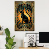 Art Deco Egyptian Revival Bastet Wall Art ポスター (ホームオフィス)