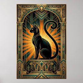 Art Deco Egyptian Revival Bastet Wall Art ポスター