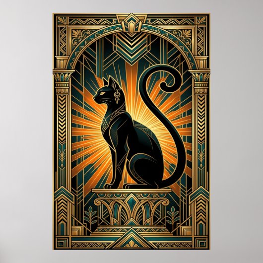 Art Deco Egyptian Revival Bastet Wall Art ポスター (正面)