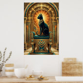 Art Deco Egyptian Throne Cat Wall Art ポスター (キッチン)