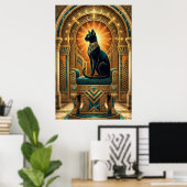 Art Deco Egyptian Throne Cat Wall Art ポスター (ホームオフィス)