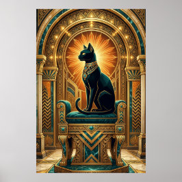 Art Deco Egyptian Throne Cat Wall Art ポスター