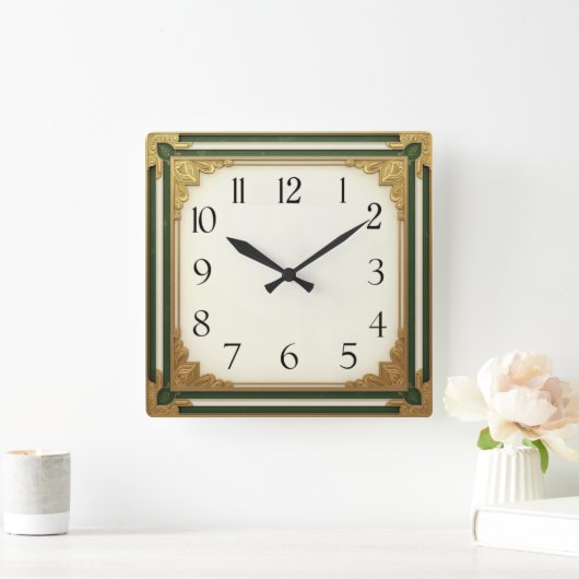 Art Deco Elegant スクエア壁時計 (ホーム)