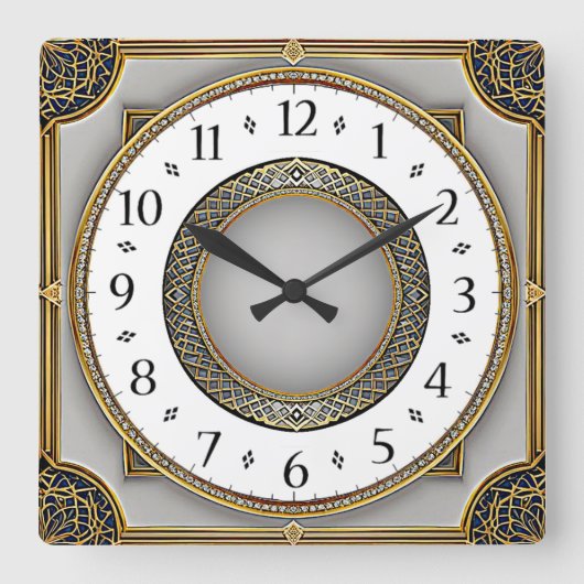 Art Deco Elegant スクエア壁時計 (正面)