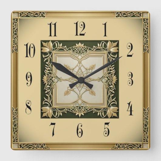 Art Deco Elegant スクエア壁時計 (正面)