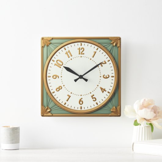 Art Deco Elegant スクエア壁時計 (ホーム)