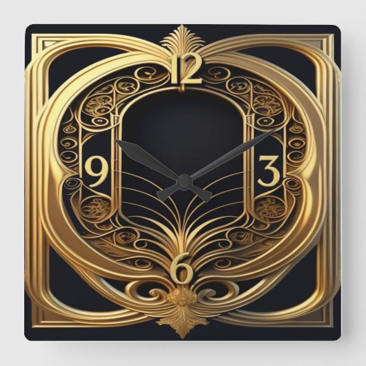 Art Deco Elegant スクエア壁時計 (正面)