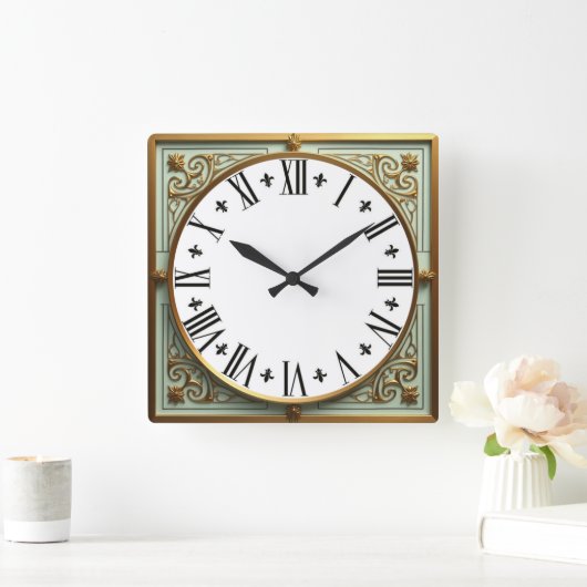 Art Deco Elegant スクエア壁時計 (ホーム)