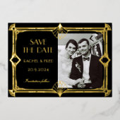 Art Deco Elegant Black Gold 20s Classic  箔シーズンカード (正面)