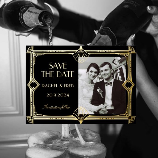 Art Deco Elegant Black Gold 20s Classic  箔シーズンカード