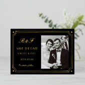 Art Deco Elegant Black Gold 20s Classic  箔招待状 (立ち正面)