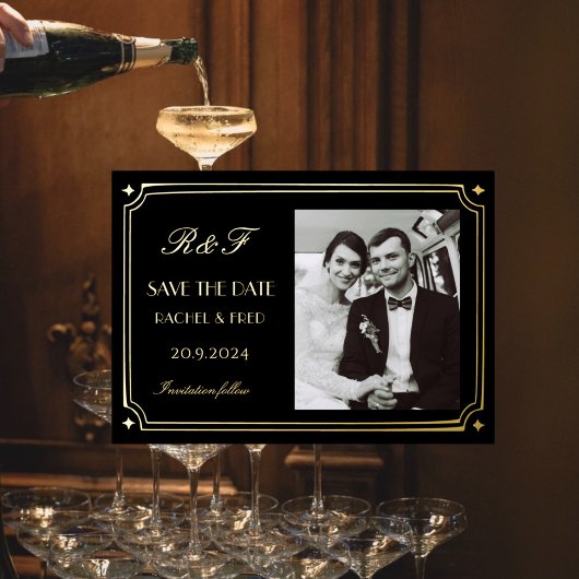 Art Deco Elegant Black Gold 20s Classic  箔招待状