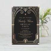 Art Deco Elegant Black Gold 20s Classic Birthday 招待状 (スタンド正面)